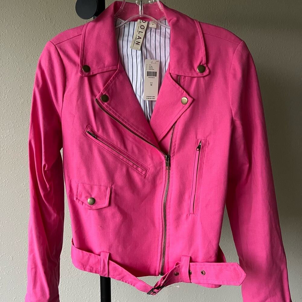 NWT Doland for Anthropologie Women's Pink Cropped Biker Jacket - size Medium
